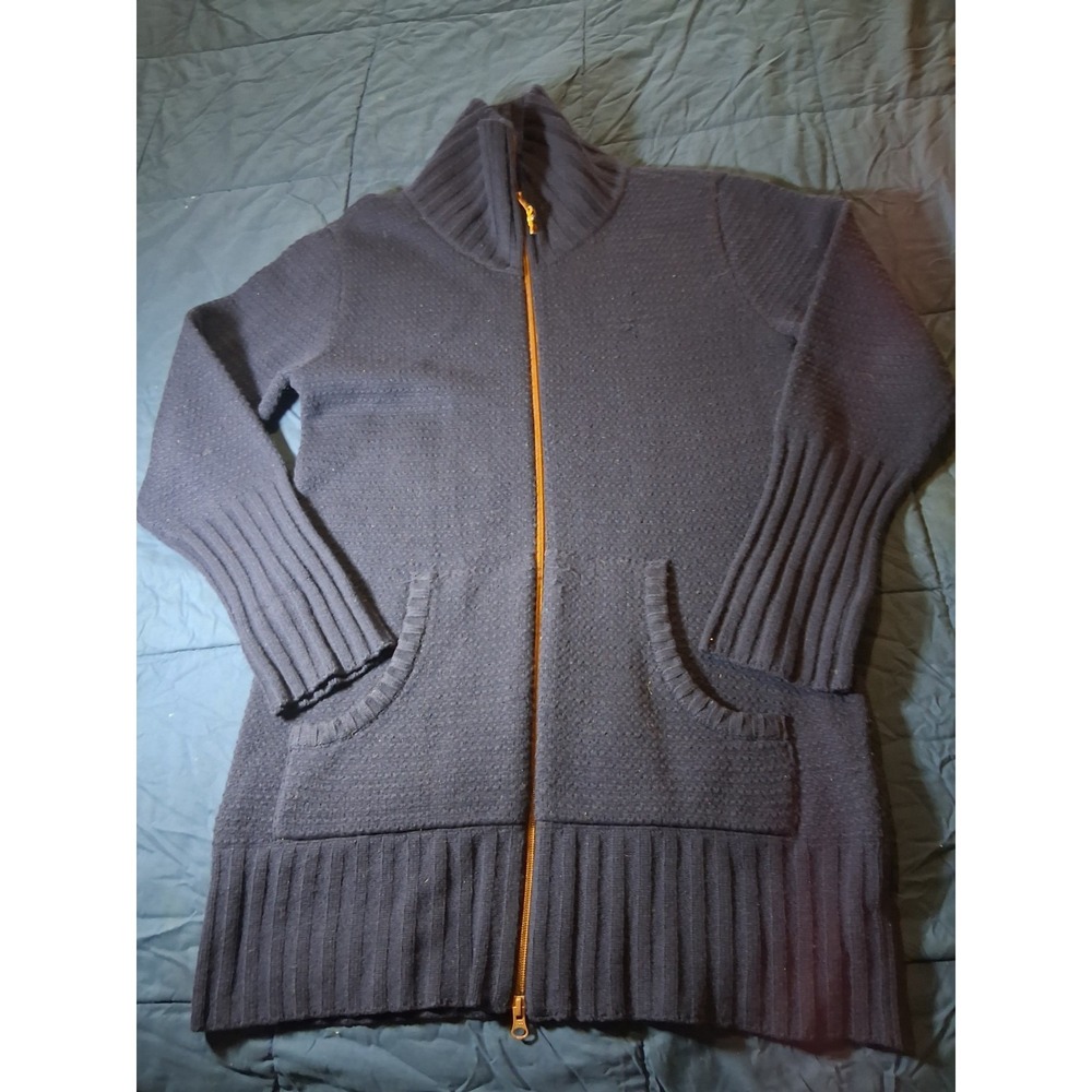The North Face Full Zip Heavy Knit Cardigan Sweater Jacket 100% Cotton Blue Med